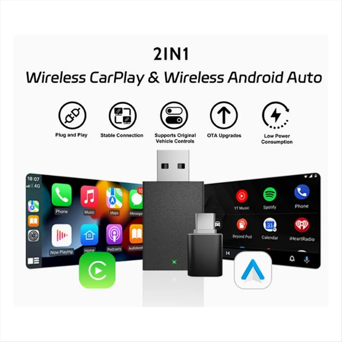 محول CarPlay Dongel اللاسلكي الصغير للسيارة، صندوق أوتوماتيكي ذكي يعمل بنظام Android سلكي إلى لاسلكي 2 في 1 #6