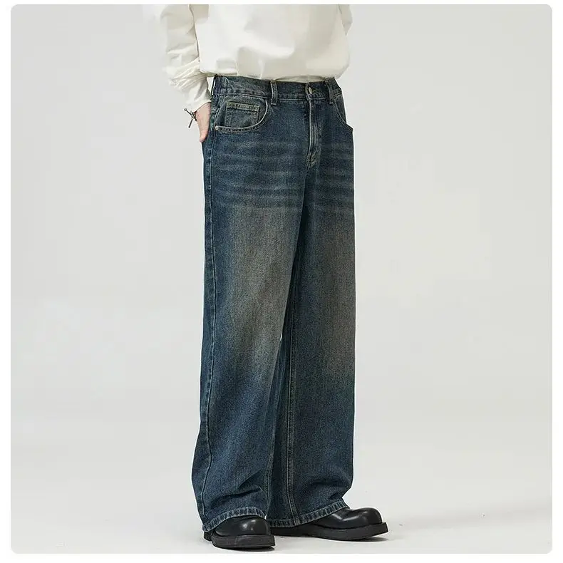 American Retro Washed Loose Straight Jeans Men's Loose Fashion Pants Gradient Pockets Korean Version