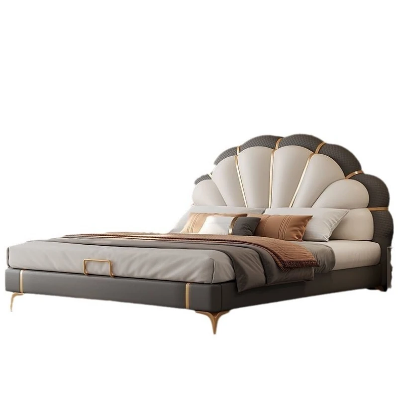 

Light luxury suspended luxury lux ury upstart adult bed double b ed high-end LED smart light master