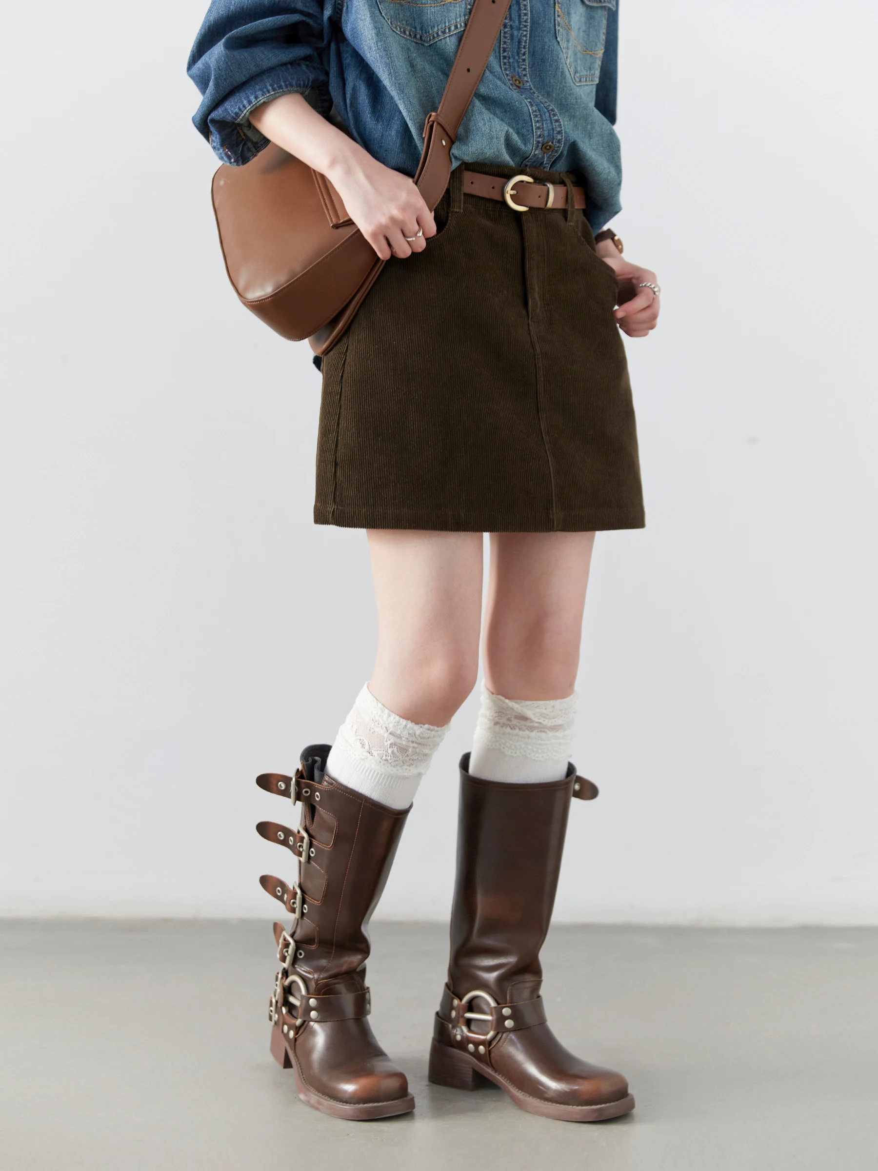 شيك فين التنانير النسائية عادية ألف خط جديد ريترو عالية الخصر سروال قصير نصف تنورة حفرة شريط مكتب تنورة للسيدات ربيع الخريف 2025