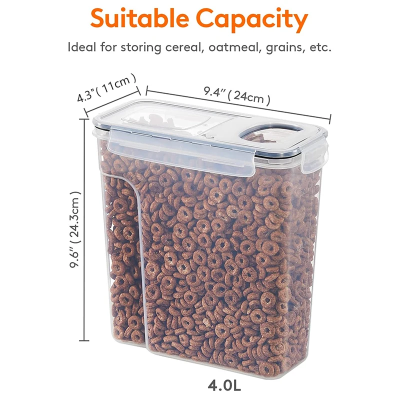 Recipientes de armazenamento de cereais 4L com tampas 1/2/4pcs tanque hermético à prova de umidade de alimentos com etiquetas adesivas caixa de