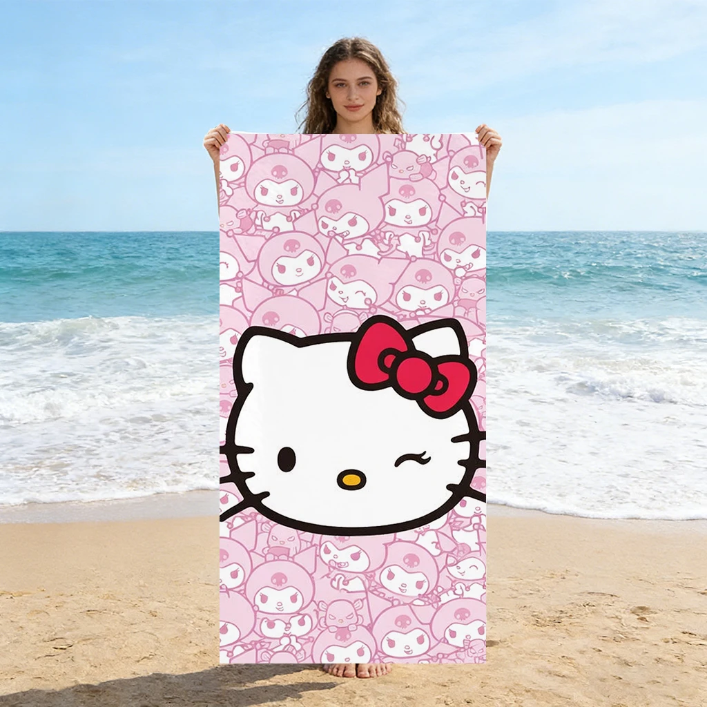 Roze Kawaii Hello Kitty strandhanddoek Zachte microvezelbadhanddoek voor meisjes Strandzwembad Badkamerdecoratie
