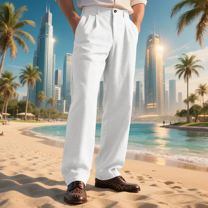 

2026 new cross-border American linen men's casual pants summer thin Gorger loose straight business suit trousers men