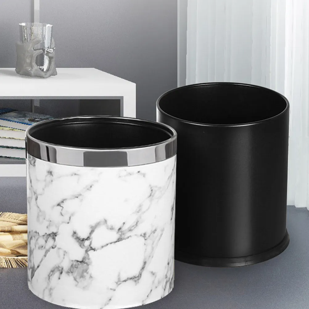 Double Layer Marble Pattern Trash Can Detachable Bathroom Kitchen Living Room Waste Bin Fireproof Rustproof Garbage Container