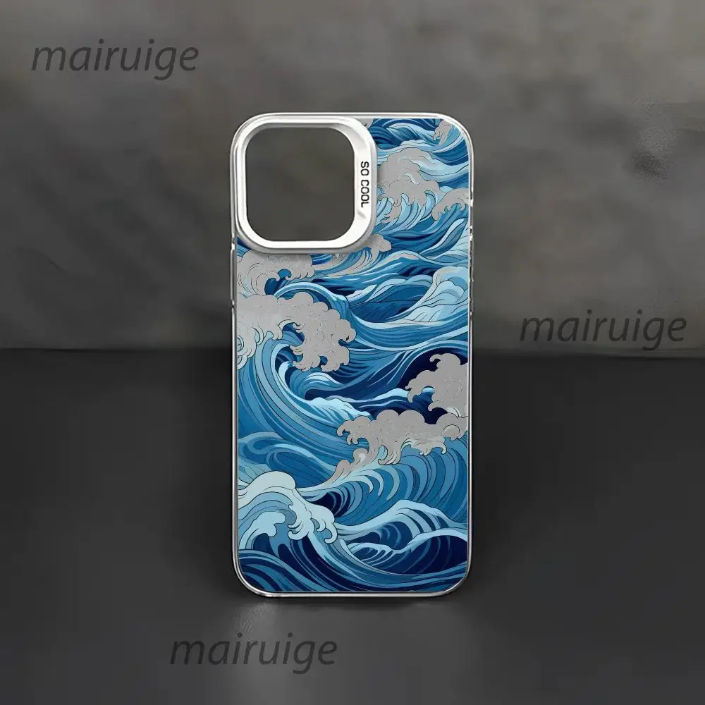 اليابان موجات تصميم قضية الهاتف المحمول المضادة للبصمة Phonecase آيفون 16 15 14 13 12 11 برو/ماكس/Plus غطاء خلفي مقاوم للصدمات #6