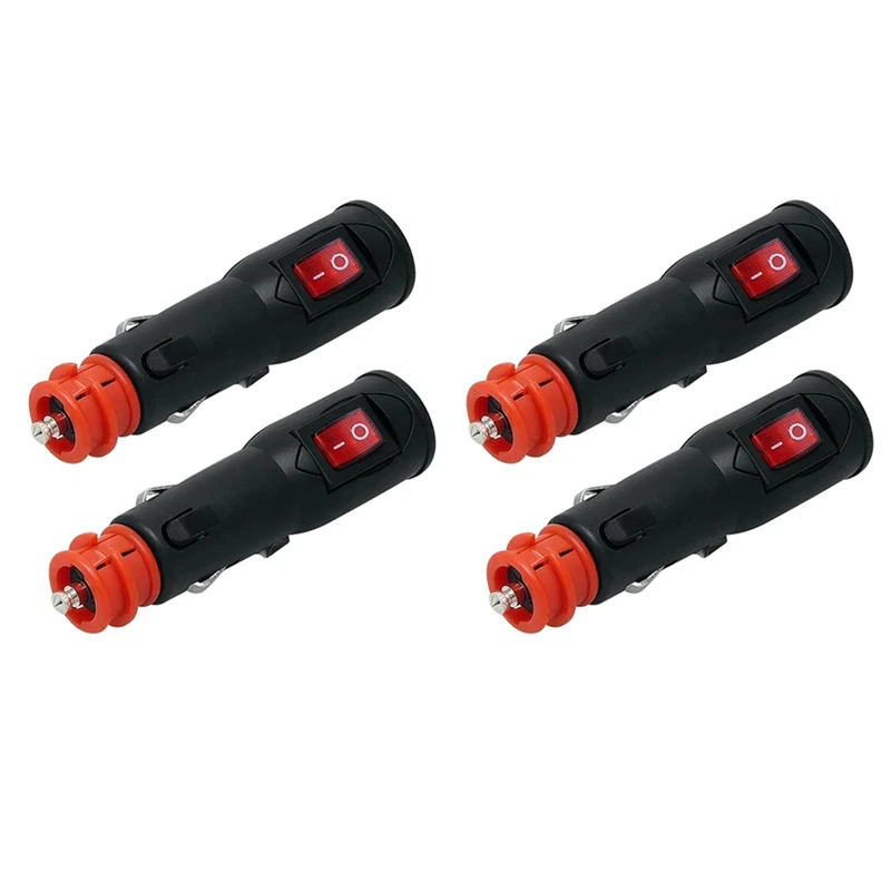 4 PCS Power Adapter Connector 12V Car Plug With Fuse And Switch 20Mm Cig / 12Mm DIN For Euro Vehicle Electrical Socket