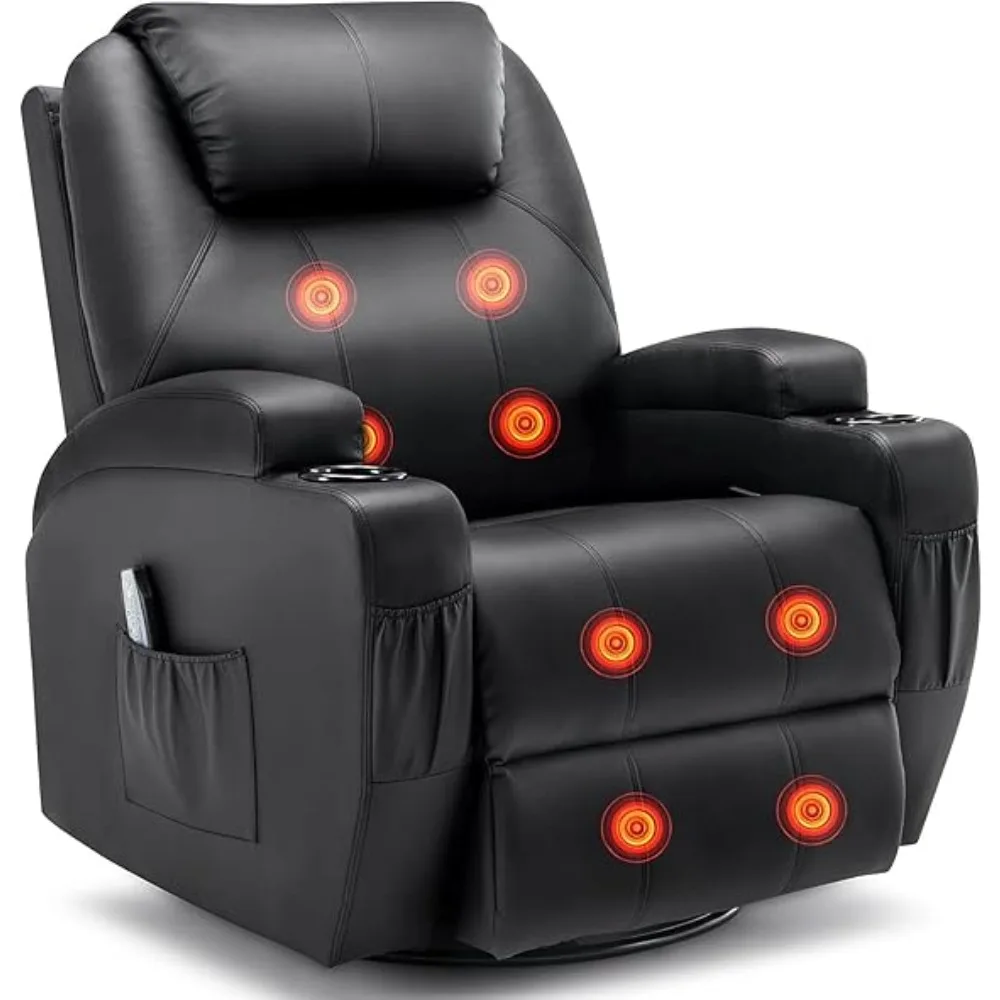

Recliner Chair with Massage and Heat 360° Swivel Chairs with Remote Control and Cup Holder Rocker Manual Recliner