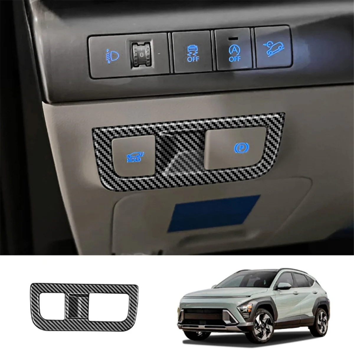 Car Headlight Switch Frame Trim Cover for Hyundai KONA 2024+ Car Interior Accessories Carbon Fiber Pattern