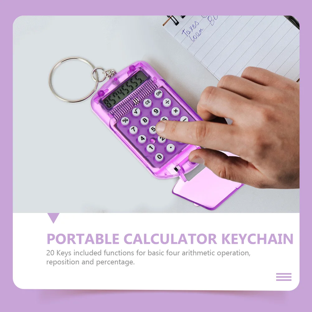 

4pcs Mini Calculator Keychain 8 Digits Portable Tiny Office Abs Lightweight Arithmetic Percentage Reposition Keys LCD Display