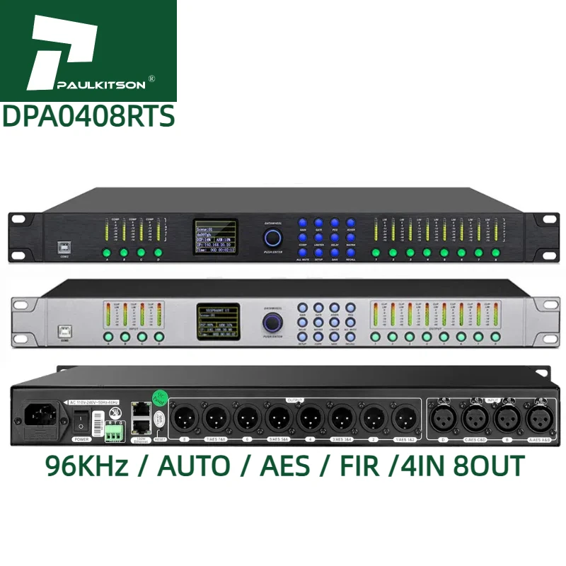 معالج الصوت الرقمي Paulkitson DPA0408RTS الاحترافي Dsp FIR AUTO AES 4 في 8 خارج 96 كيلو هرتز معالج معدات الصوت AA