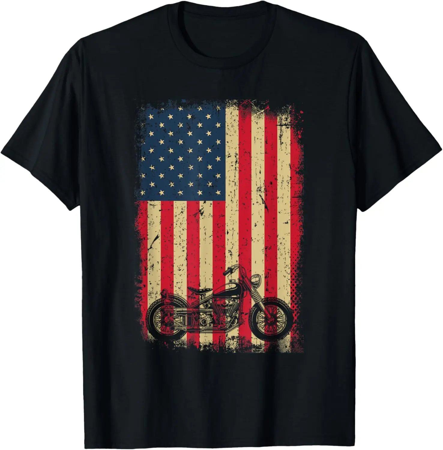 

Motorcycle USA Flag Retro Biker T-Shirt Motorcycle