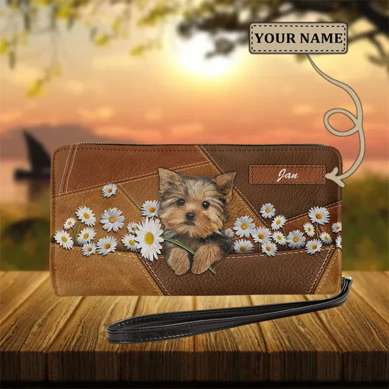 Cartera con estampado 3D de Shih Tzu Dogs para mujer, bolso de mano de cuero de lujo, multifunción, tarjetero personalizado Schnauzer Yorkshire