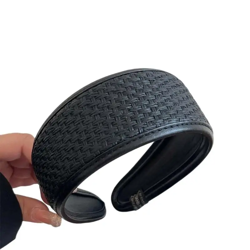 

A52E Trendy Hair Hoop Wide Structured Leather Headwear Daily Styling Essential