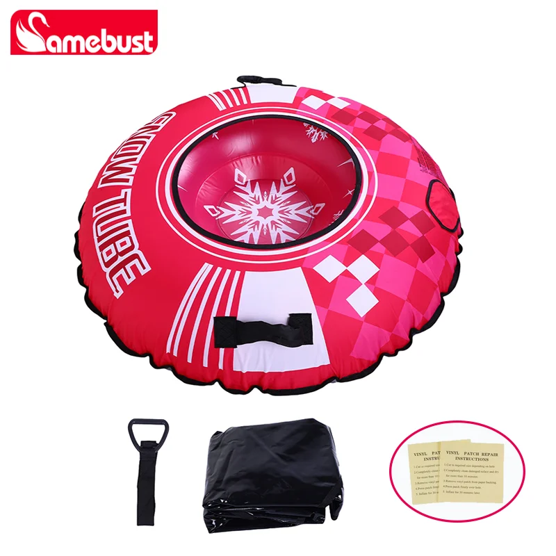 Camebust 47Inch New Inflatable Ski Ring with Oxford Cloth Cover Winter Snow Tube, Rose Red