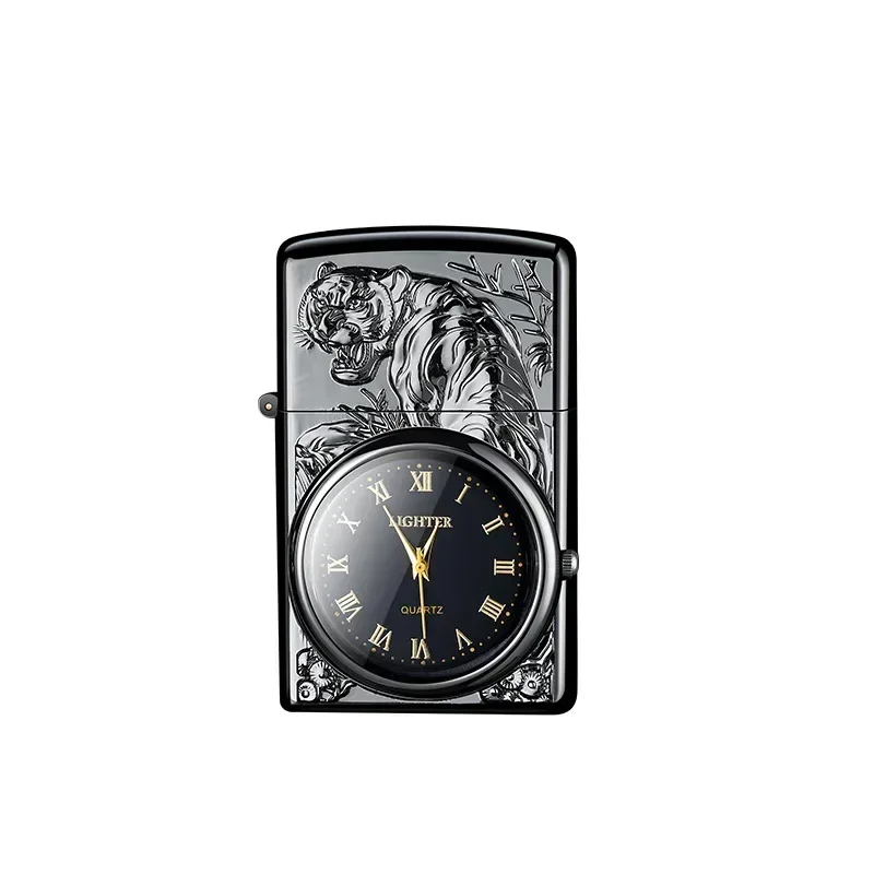 Metal Windproof Lighter Embossed Electronic Watch Dual Arc Rechargeable Lighter Pulse Cigarette Lighter Gift Smoking Accessories