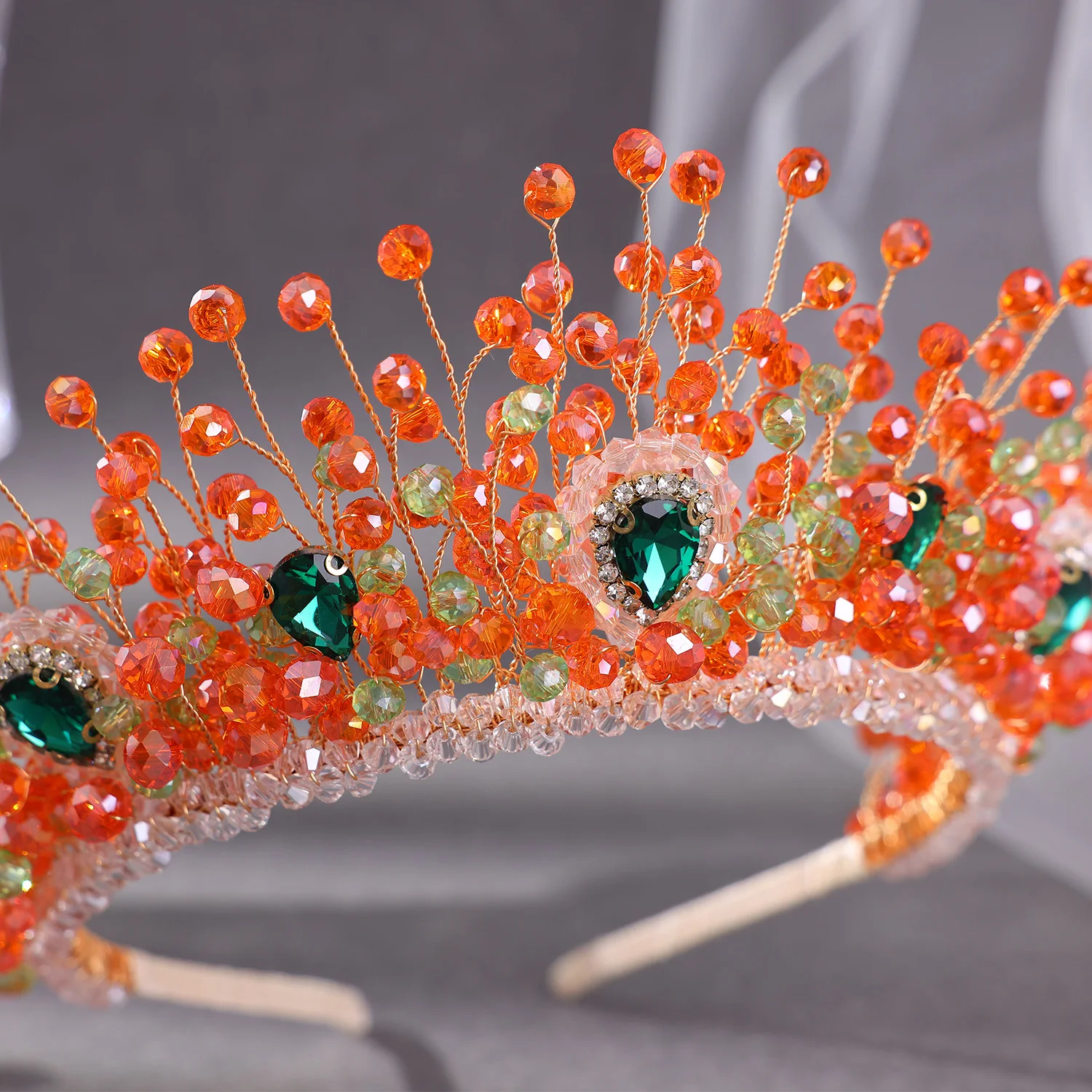 Fashion Orange Beads Headbands Green Crystal Handmade Hairbands For Women Bride Wedding Hair Accessories Party Gift