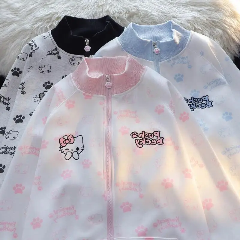 

Sanrio Japanese Stand Collar Jacket Hello Kitty Cute Zipper Sweatshirt High-End Sweet Design Versatile New Style Loose Cardigan