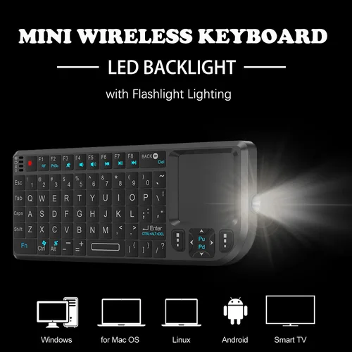 Teclado inalámbrico 2,4G con retroiluminación de 7 colores, ratón con panel táctil y linterna, portátil aplicable, perfecto para PC Smart TV Box