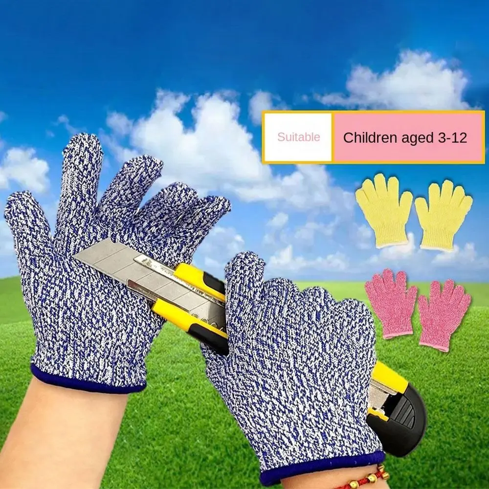 Grey Pink Blue Child Anti-cutting Gloves HPPE Wear-resistance Work Safety Gloves Lever 5 Wood Work Protective Mittens Handicraft