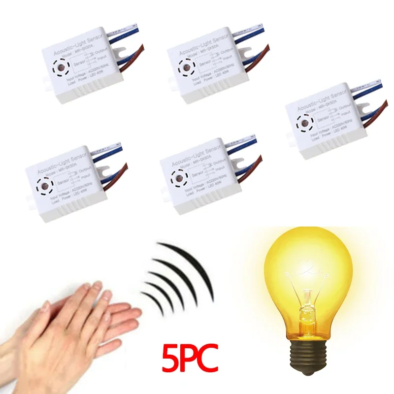 

5PCS Sound Voice Sensor Light Smart Switch Detector Intelligent Auto on Off Smart Home Control for Corridor Bath Warehouse Stair