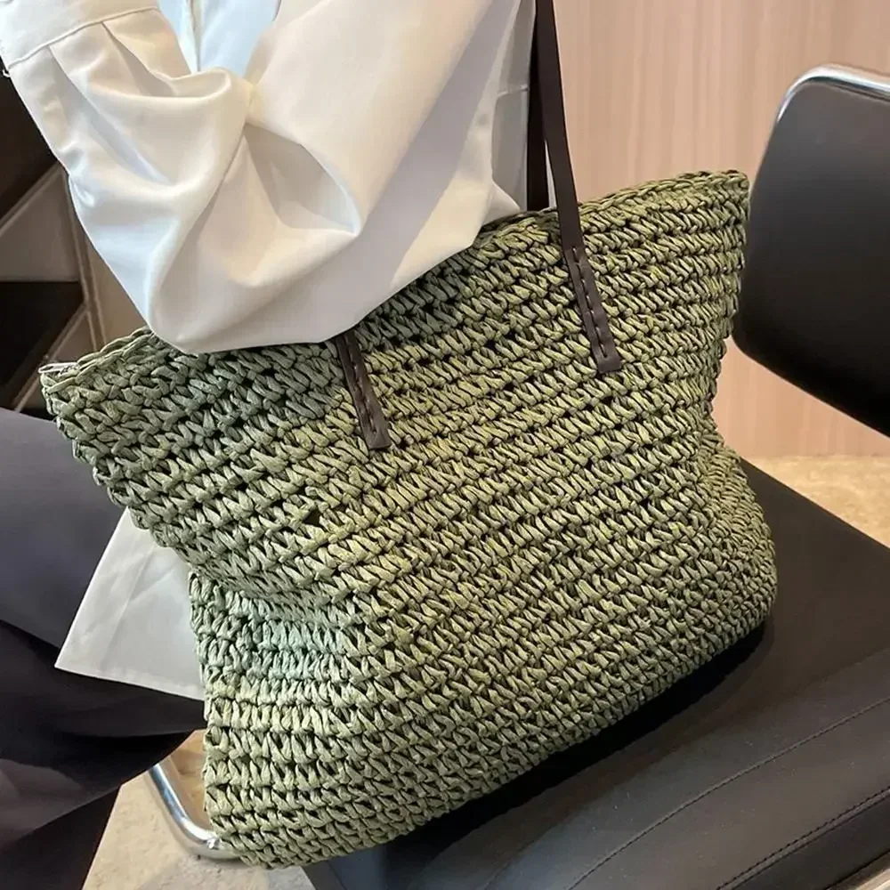 CTB4 New Luxury Straw Woven Tote Bags Summer Casual Large Capacity Handbags Fashion Beach Women Shoulder Simple