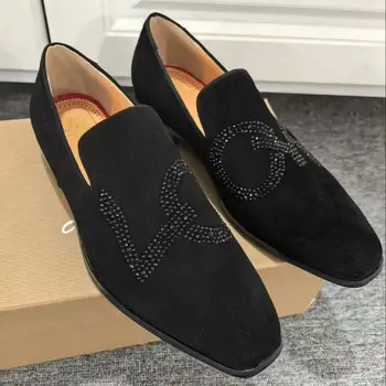 男士休閒平底鞋,手工紅底套腳鞋,派對婚禮鞋,2025新款水鑽樂福鞋,奢華黑色絨面革鞋。 10 最佳銷售 樂福鞋奢華 - №9