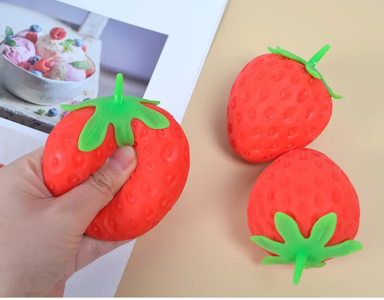 Weiche Erdbeer-Frucht-Squishy-Spielzeuge – Langsam aufsteigendes Stressabbau-Spielzeug für Erwachsene, Quetsch-Anti-Angst-Sensorik-Fidget-Spielzeug – Detail 1