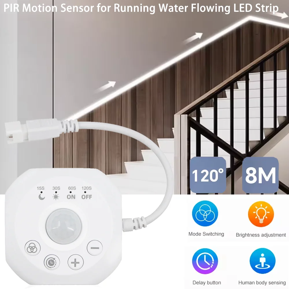 

5 В-24 В PIR датчик движения с регулируемой яркостью для WS2811 2835 COB проточная вода светодиодная лента лестницы неоновые ленты для дома спальня