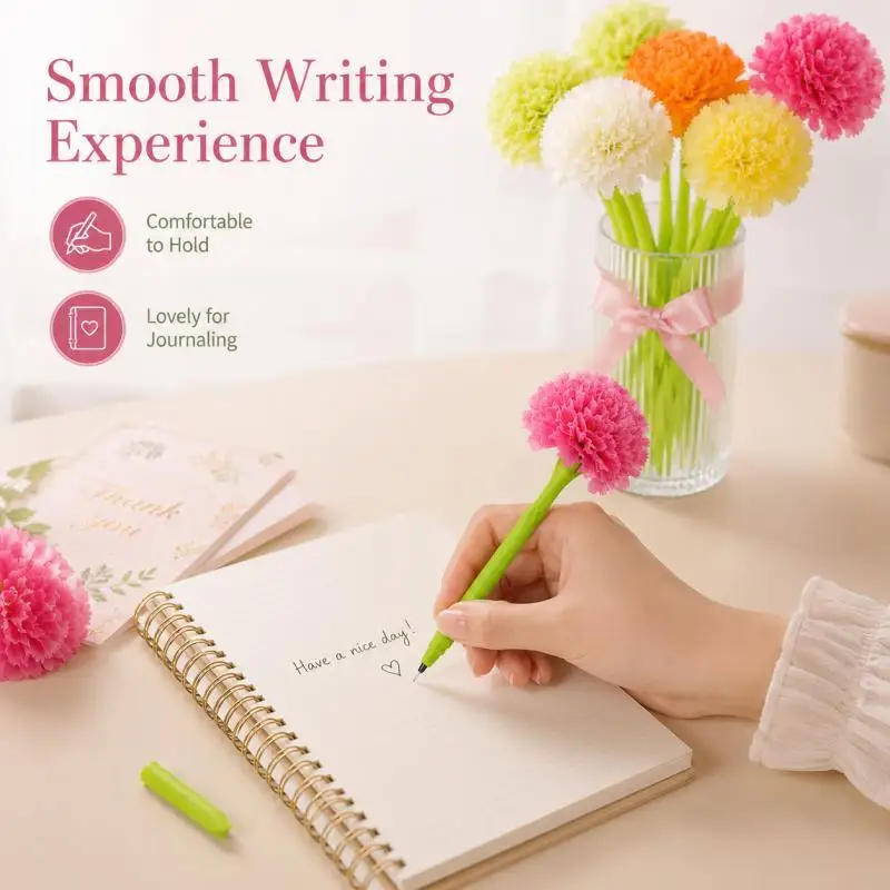 1/36PCS Random Carnation Flower Pen, Creative Floral Ballpoint Pen,  Cute Gift Stationery for School Office