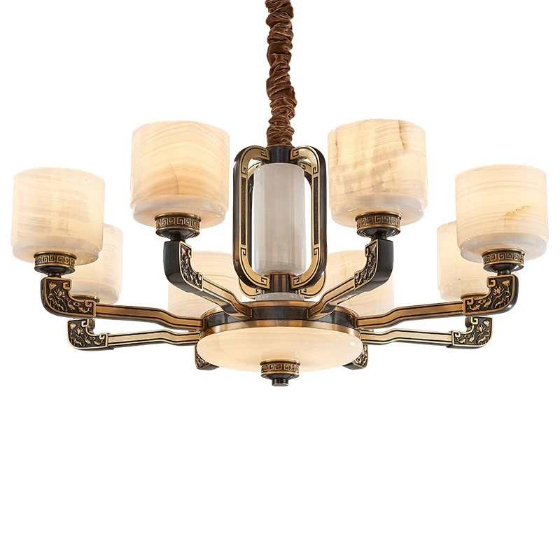 Lampu Jade baru bergaya Cina untuk ruang tamu, lampu utama berbahan tembaga penuh, berkesan mewah