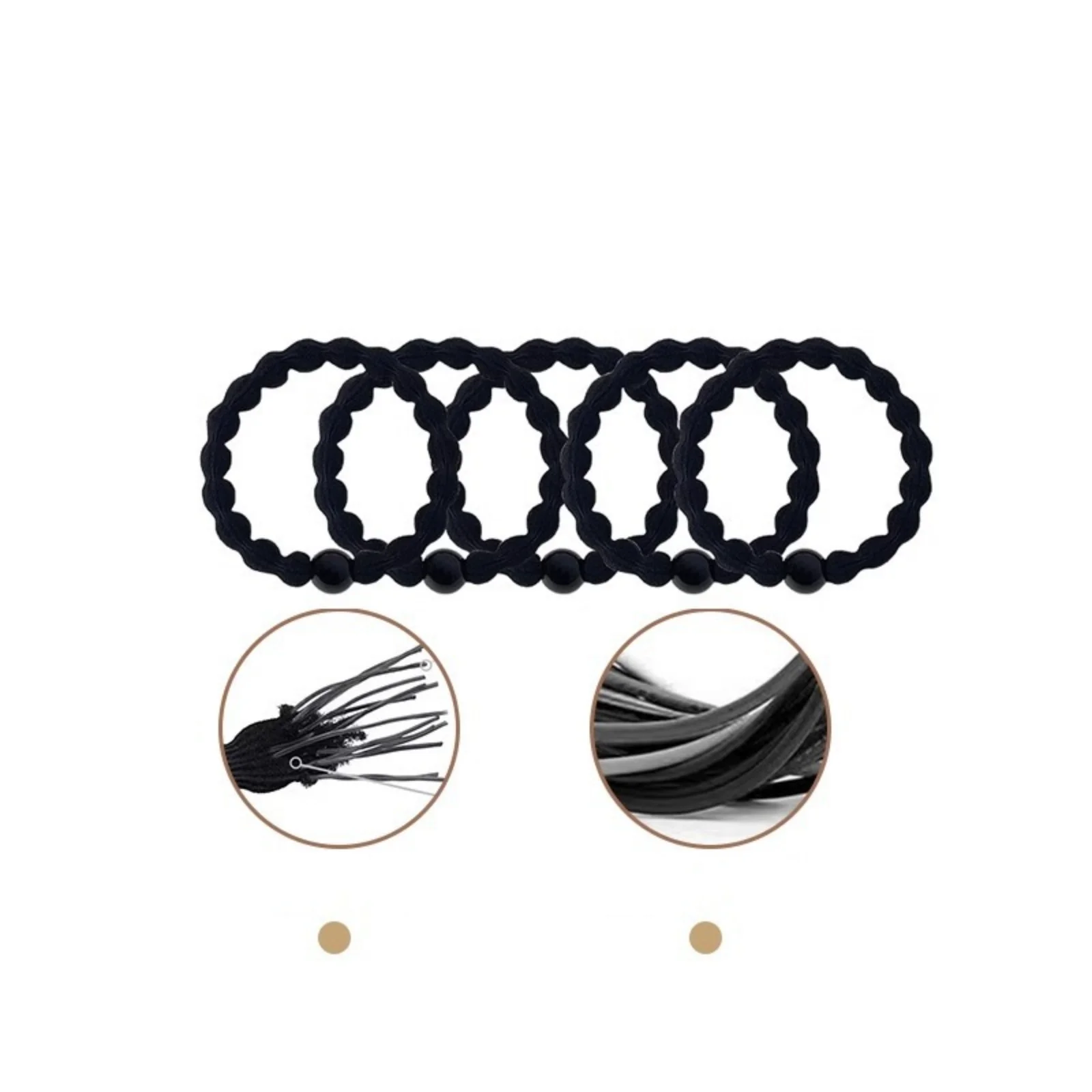 10PCS Classic Minimalist Sporty Hair Ties, 5 Pack Black Beaded Elastics, Strong - Hold Bands for Ponytails, Ideal for Workouts