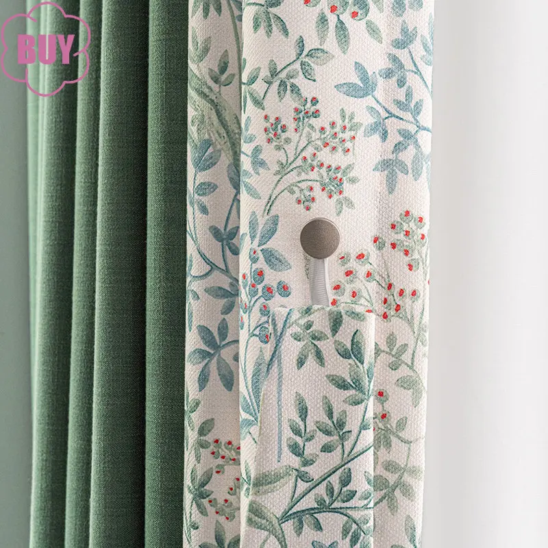 American Style Curtains for Living dining Room Bedroom Pastoral Style Cotton Linen Floral Blackout Curtain Finished Product