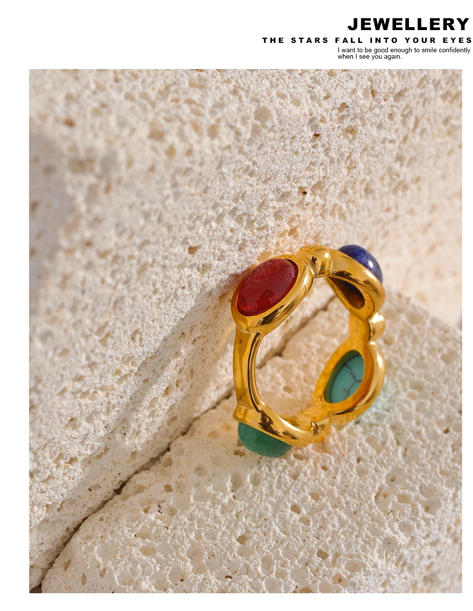 Yhpup Edelstahl Bunter Naturstein Achat Guss Vintage Charm Ring Mode 316l Schmuck für Frauen Strukturiertes Geschenk – Detail 11