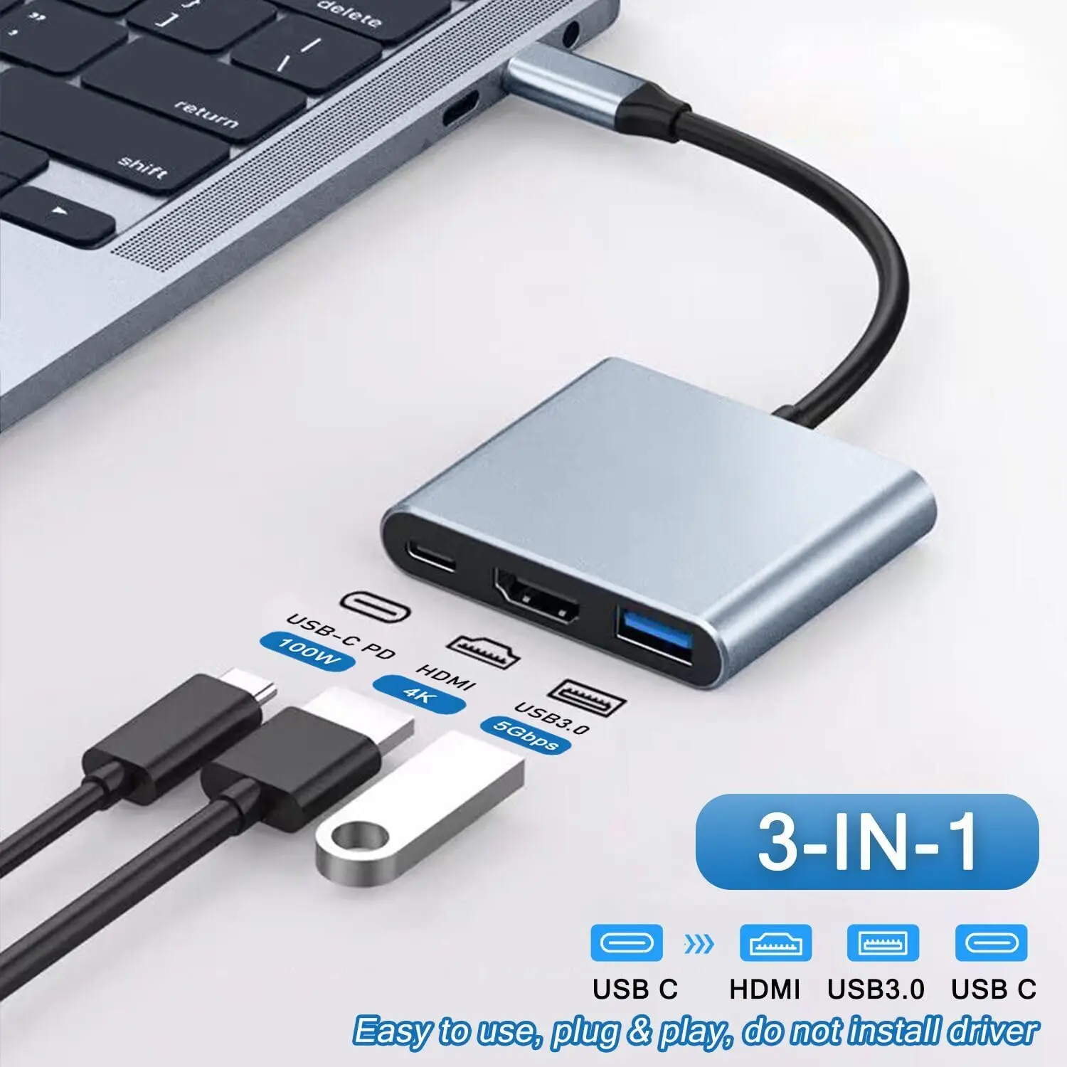3 in 1 Type C To HDMI-compatible USB 3.0 Charging Adapter USB-C Hub for Mobile Phone Computers MAC Microsoft Switch