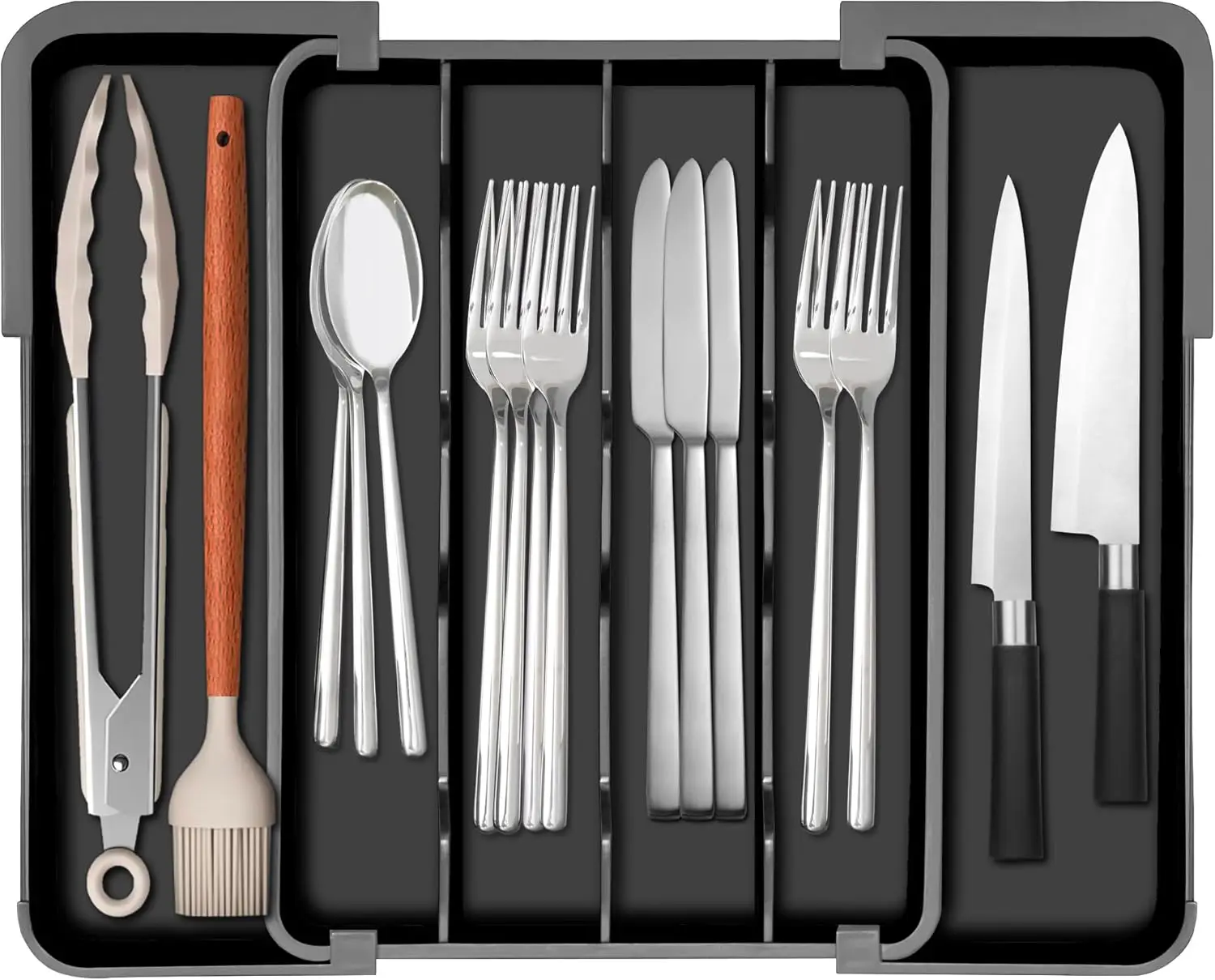 

Expandable Kitchen Drawer Organizer Utensil Holder BPA Free Plastic Flatware Cutlery Tray Adjustable 9.5-15.6 Inch