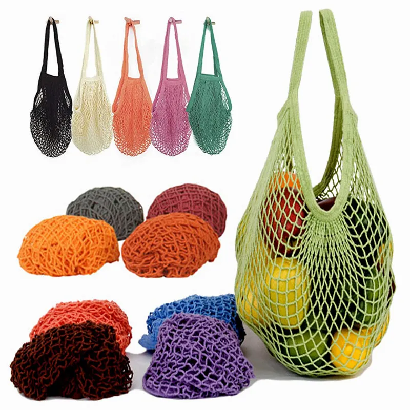 20 Colors Shopping Bags Canvas Portable Mesh Net Bag Reusable Foldable Fruit Vegetable Storage Bag Handbag Long Bolsas De Compra