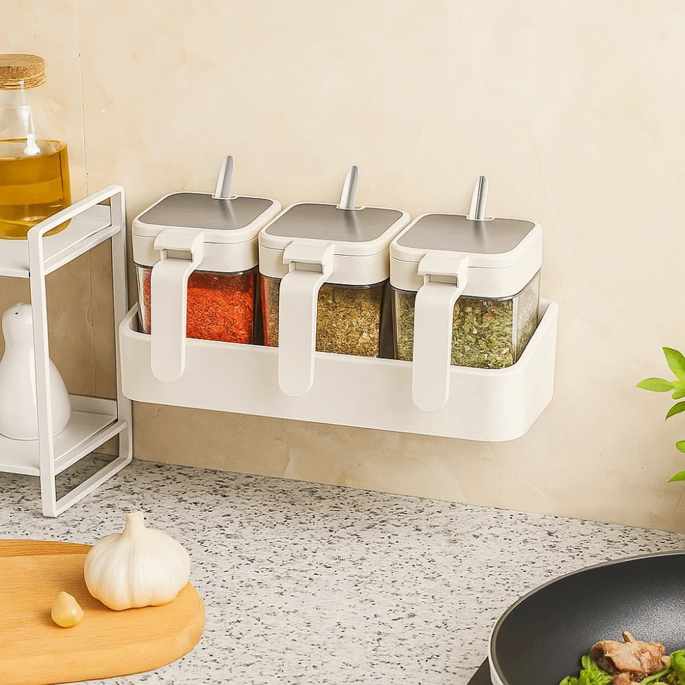 

Free Punching Spice Jar No-Drill Installation Space Saving No-Drill Organizer Stable Removable Condiment Organizer Kitchen Use