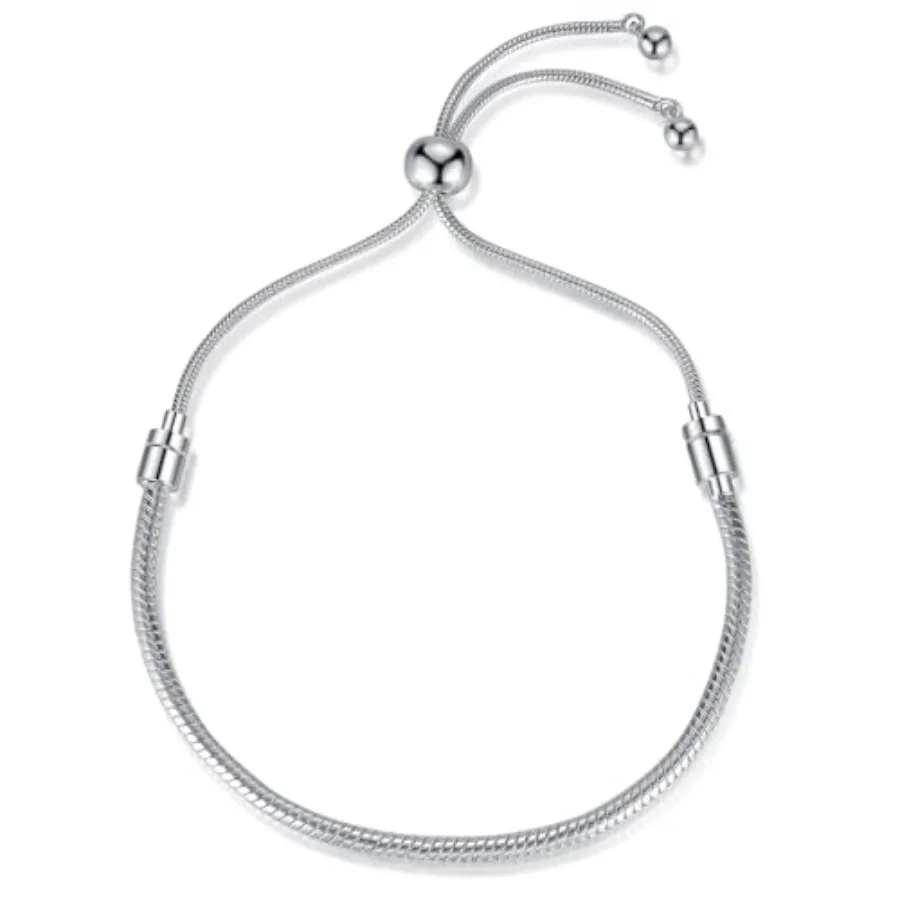 

Charm Bracelet for Women Snake Chain Bracelet Handmade DIY Jewelry Gift for Women Adjustable Silver