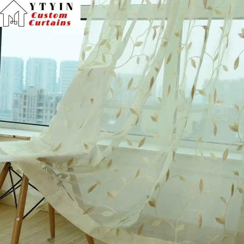 

Custom Size！！ European Pastoral Imitation Linen Embroidered Embroidered Curtains for Living Dining Room Bedroom Decor Window