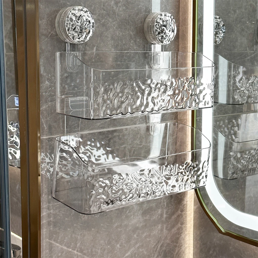 Bathroom Suction Cup Storage Rack Transparent Rack Light Luxury Style Glacier Pattern Suction Cup Shelf Punch-Free Sorting Box