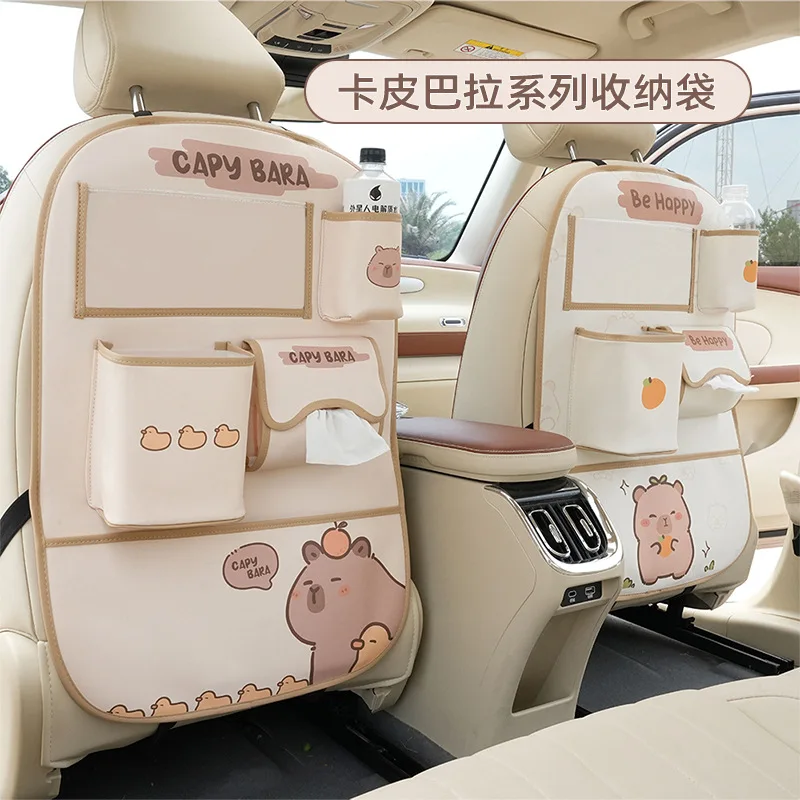 

Capybara Car Storage Bag Genuine Leather Anti-fouling and Wear-resistant Car Storage Box Cartoon Car Trash Can Anti-kick Pad New