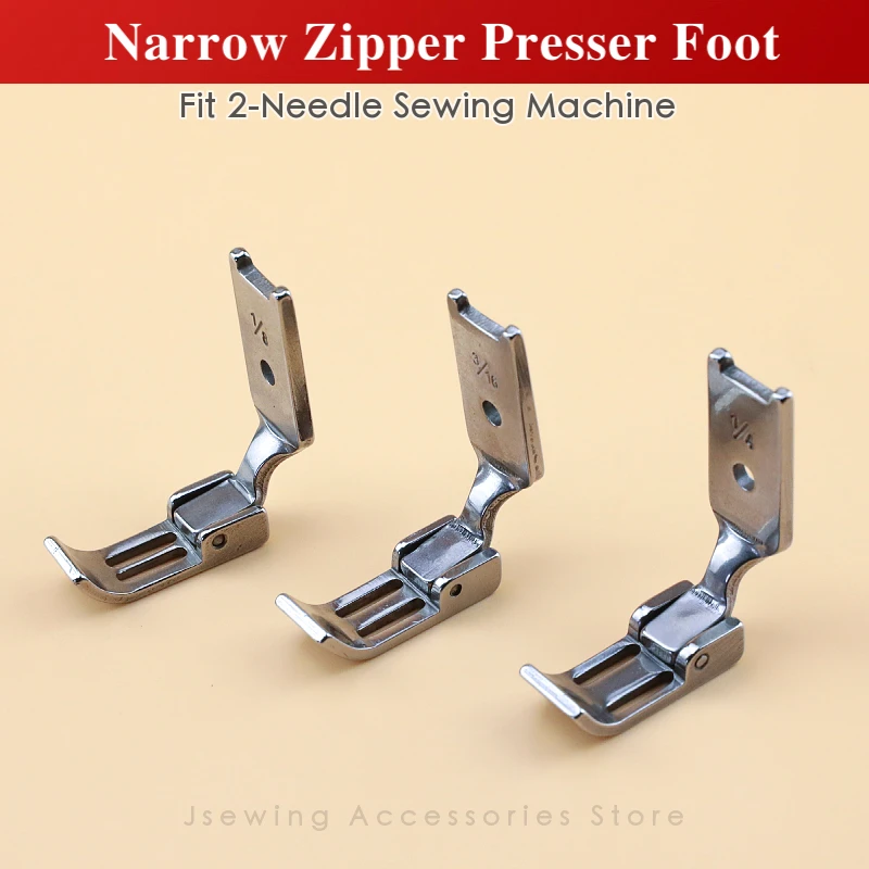 Narrow Zipper Foot For Industrial 2-Needle Sewing Machine JUKI 3168 BROTHER LT2-B842 845 872 875 Sewing Parts 1/4'' 1/8'' 3/16'