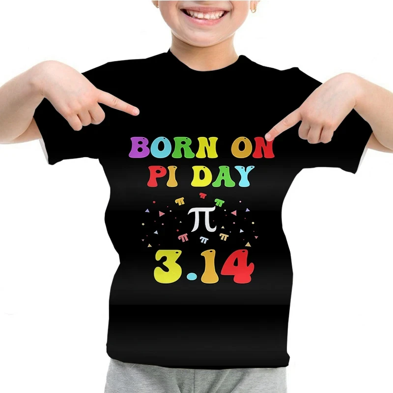 T-shirt manches courtes col rond pour enfant, vêtement décontracté et humoristique pour garçon et fille, Pi Math imprimé, Y-Pi Day 3.14