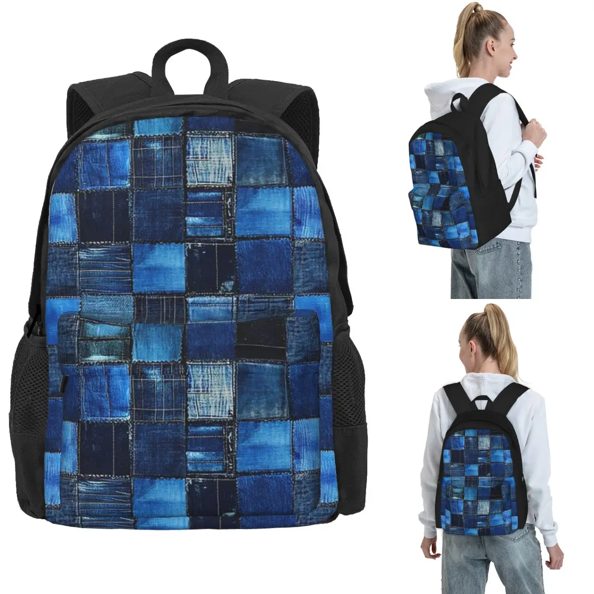 Blue Jeans Denim Patchwork Backpack Hot Sale Daypack Large Capacity Children BookBag School Bag Shoulder Bags for Men Women