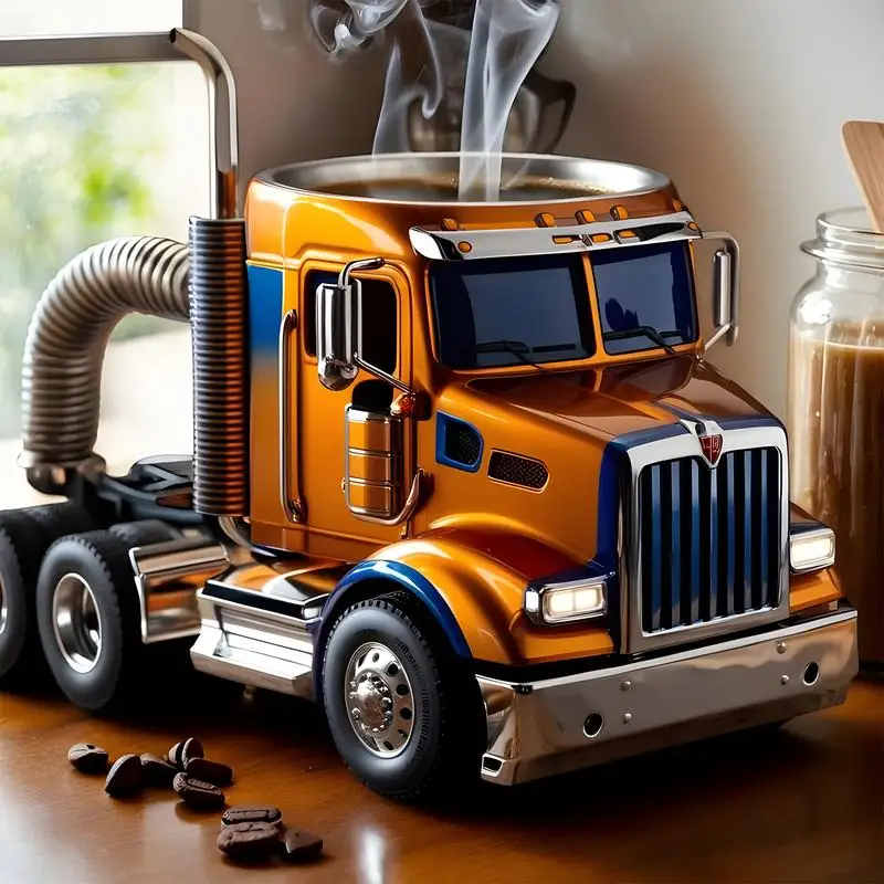 Truck Coffee Mug Creative Semi-Trailer-Shaped Beer Cups Traveling Coffee Cups Ice Milk Cups for Tea Juice Milk Latte Hot