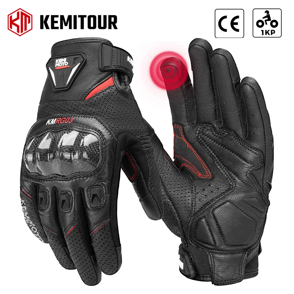 

Кожаные ретро-мотоперчатки KEMITOUR для мужчин с защитой CE Carbon, сенсорным экраном, дышащие, для летней езды и приключений