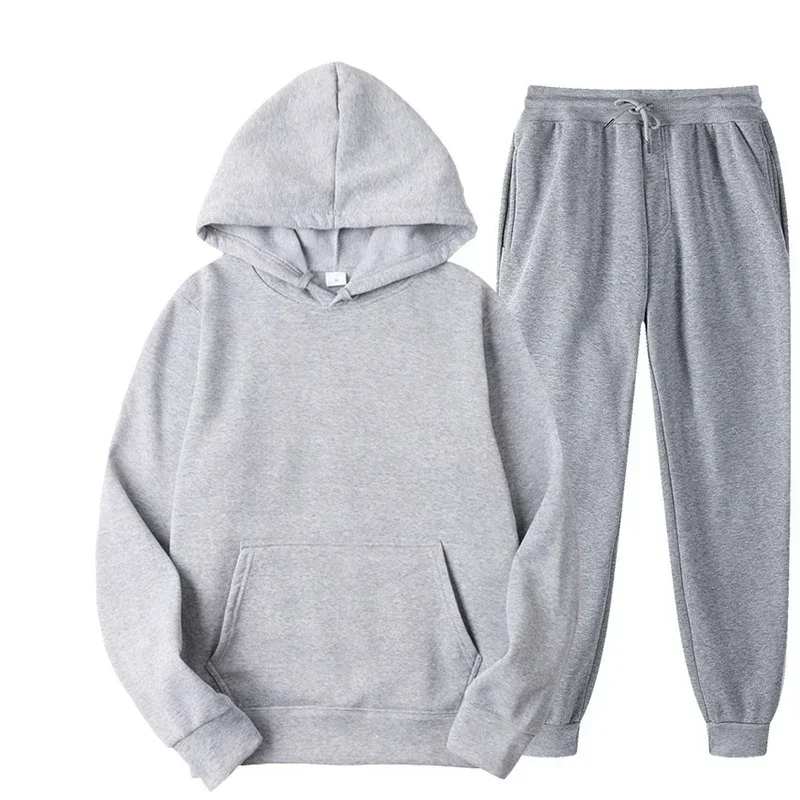 Basic Men/Women 2Pcs/Sets Sweatshirt Hoodies Pants 2023 Male Gyms Fitness Tops Joggers Sportswear Tracksuits Leisure hooded set