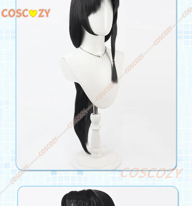 Cabelo sintético erruruu cosplay perucas jogo utawarerumono erruruu halloween 80cm feminino longa reta peruca preta resistente ao calor
