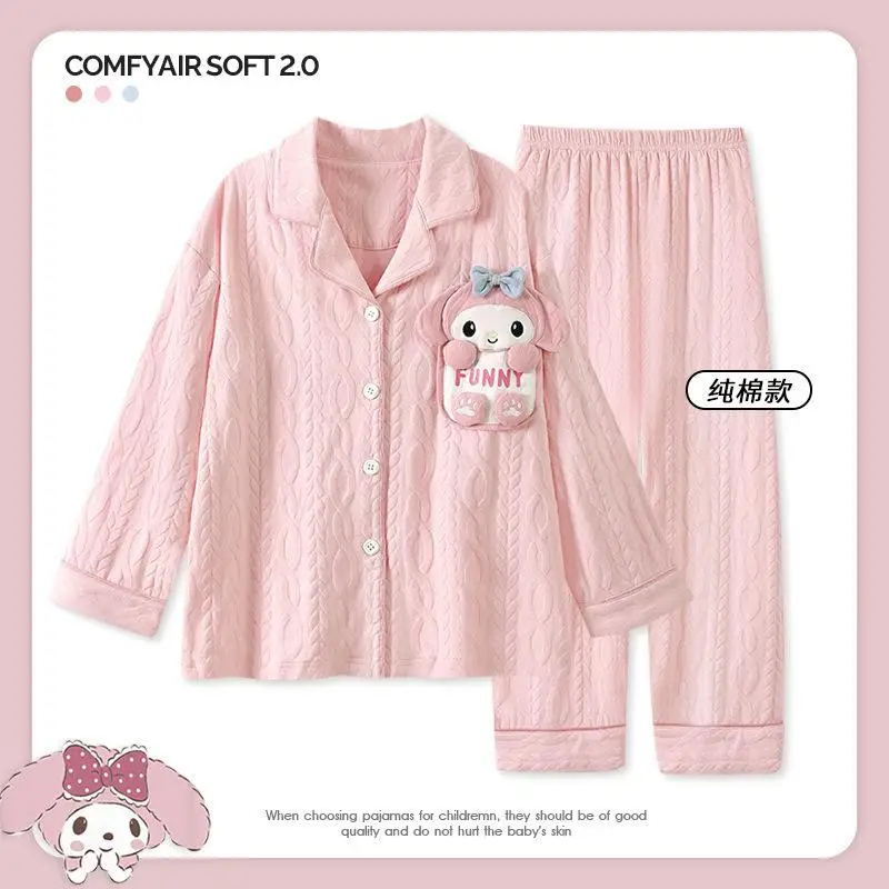 Sanrios Cartoon Pure Cotton Pajamas Girl Long Sleeves Child Spring Autumn Parent-Child Mother and Daughter Lounge Clothes Suit