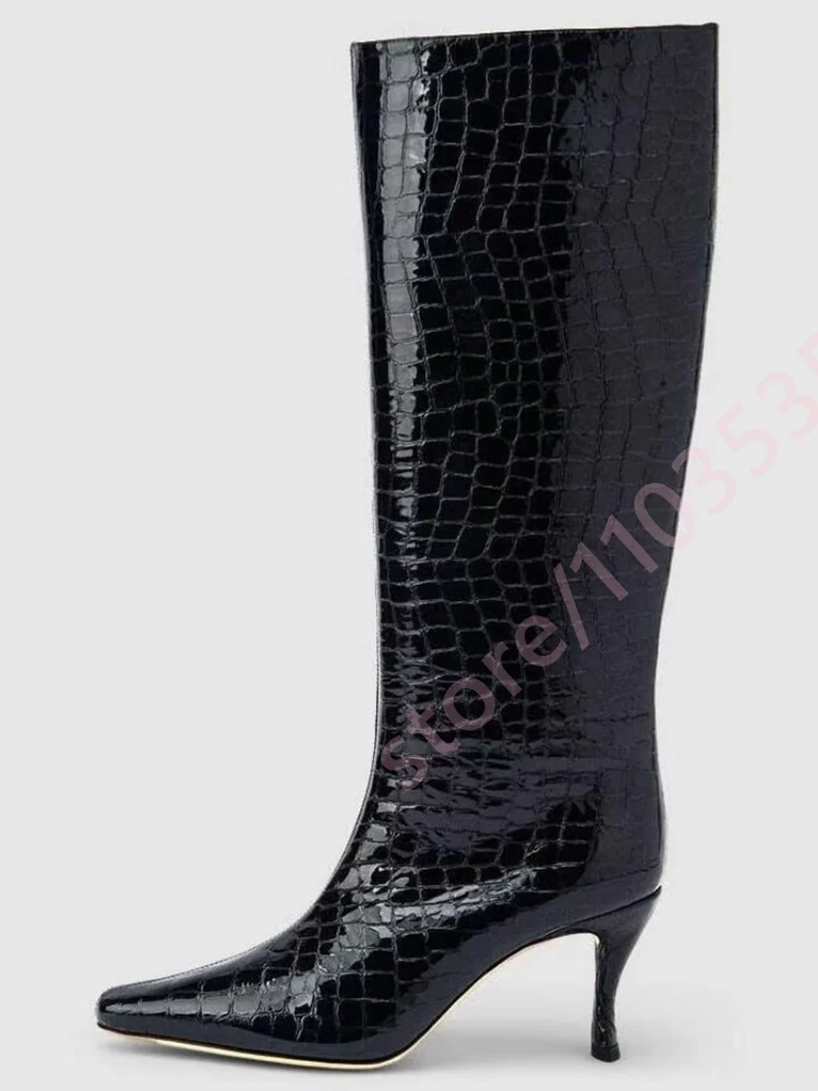 Women Leopard Print Knee High Boots 2026 Pointed Toe Curved Kitten Heel Side Zipper Elegant Retro Boots Fashion Party Dress Shoe